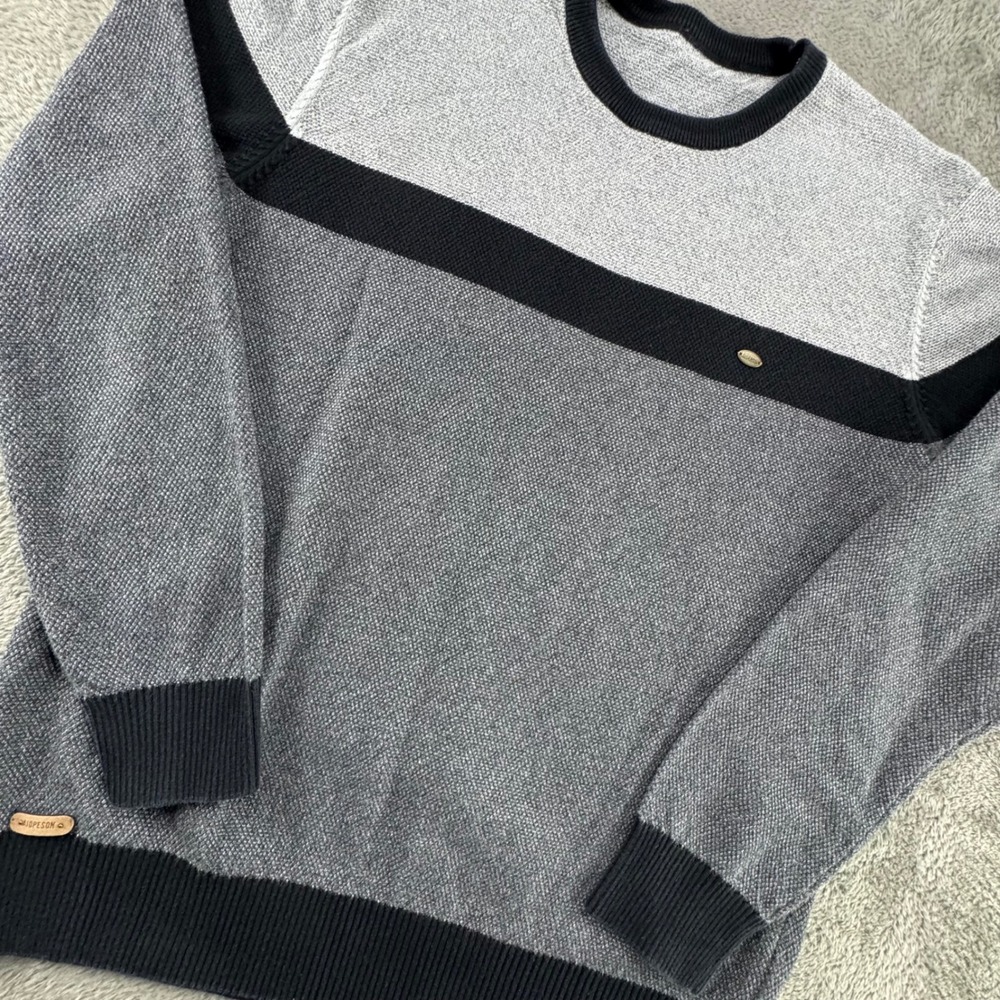 Aiopeson Sweater Mens Large Grey Black Excellent Colorblock Cotton Knit Pullover